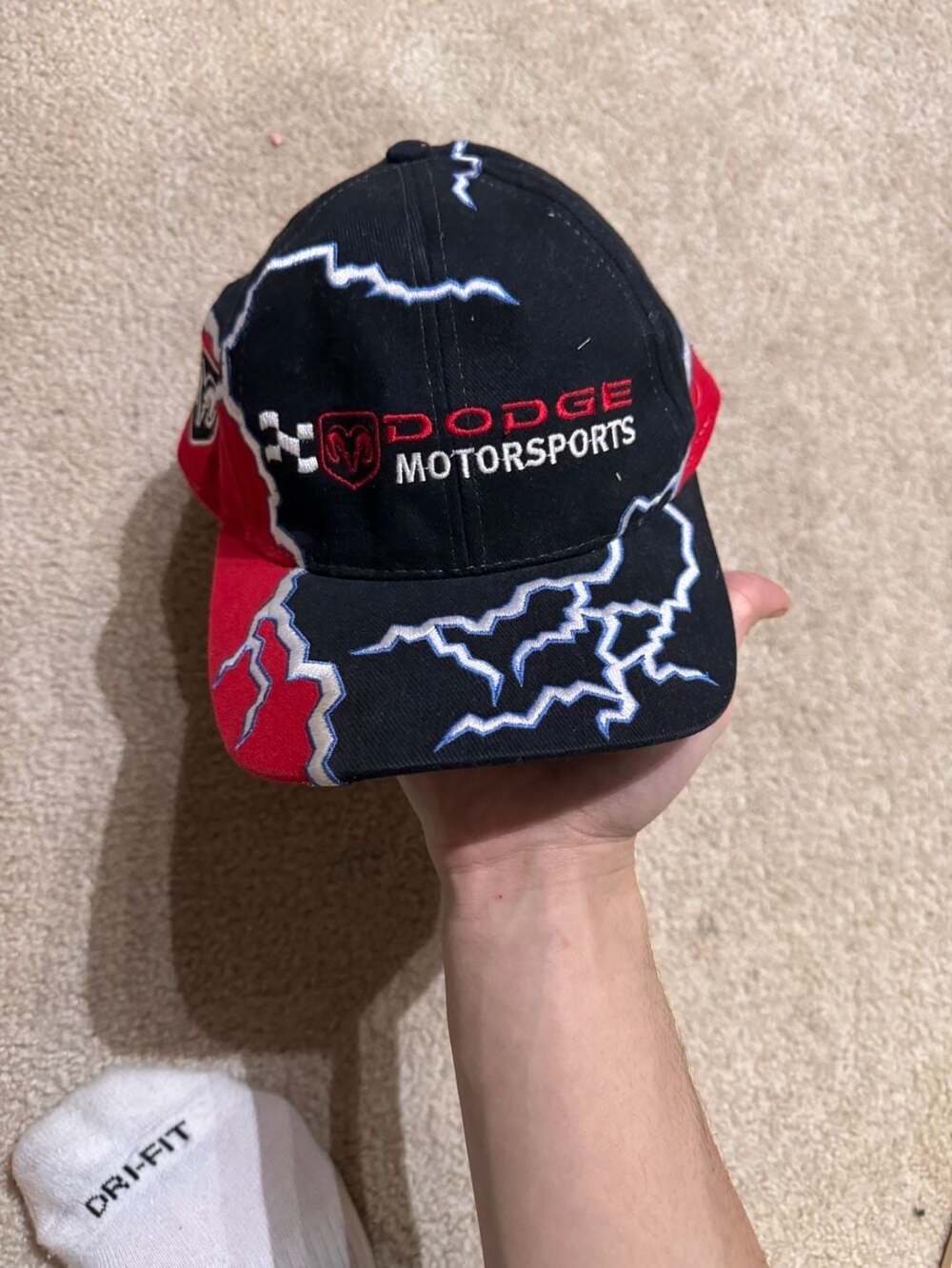 Vintage Dodge Motorsports Lightning Bolt Embroidered NASCAR Strapback Hat